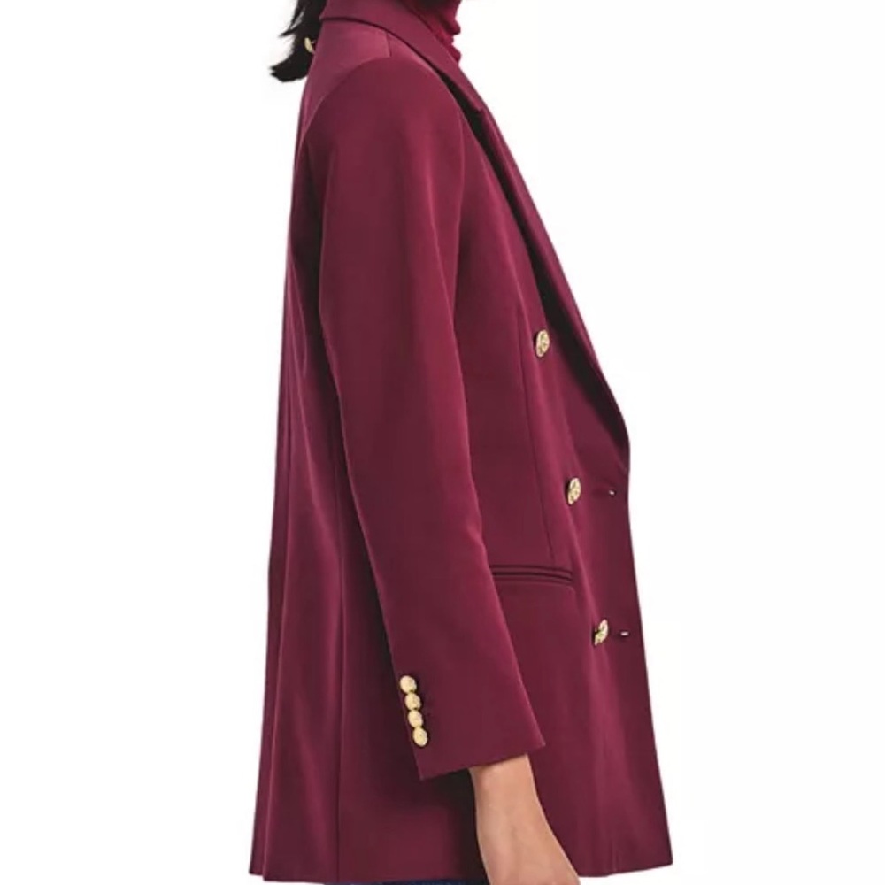 10 Crosby Derek Lam Burgundy Double-Breasted Blazer with Gold Buttons